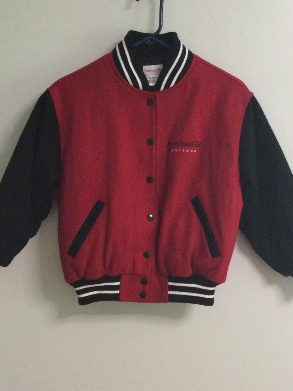 Woman’s American Girl Red & Black Stadium Jacket, Size Small
